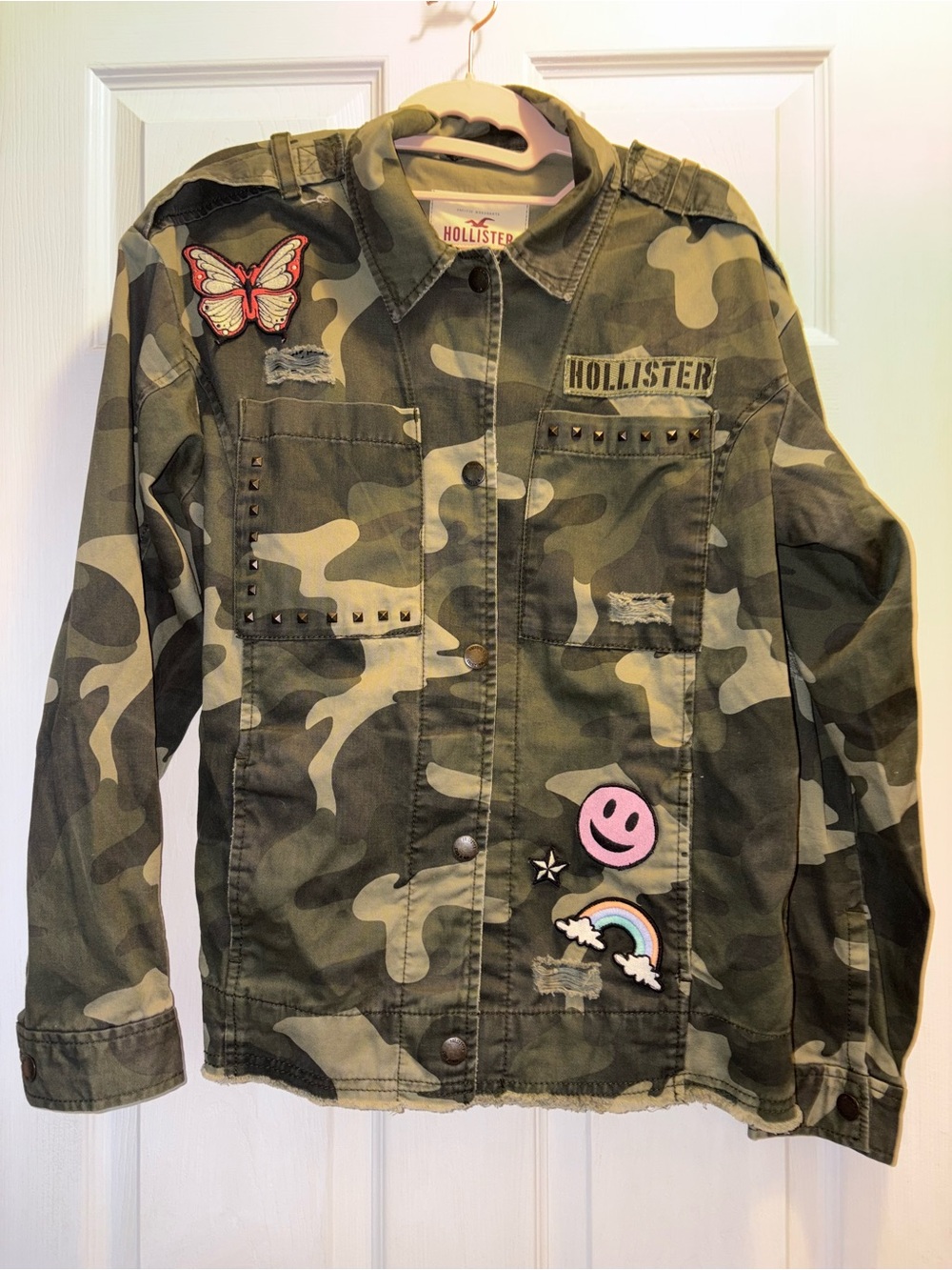 Hollister Camo Military Jacket Patches Butterfly women’s